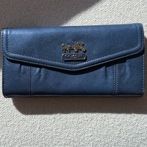 Coach Madison Navy Blue Leather Wallet with Silver Accents